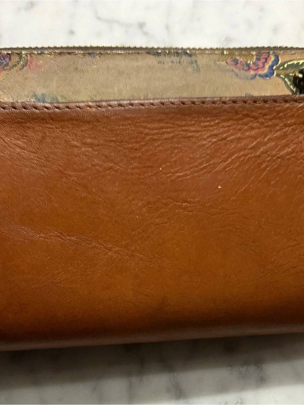 Patricia Nash Tan Floral-Print Leather Wallet with Multicolor Accents